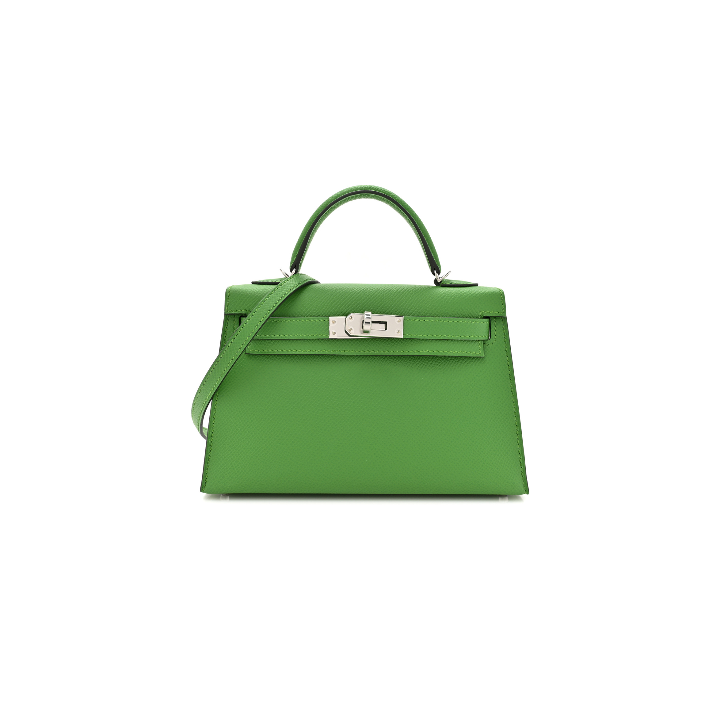 HERMÈS MINI KELLY II EPSOM GREEN SILVER BUCKLE (19*12*5.5cm) 